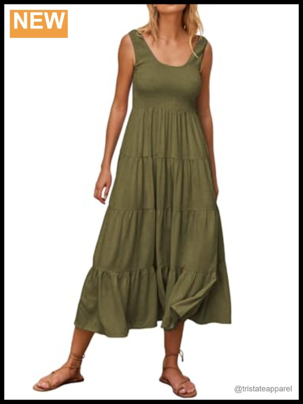 R.Vivimos Women's Linen Tank Midi Dress Smocked A-Line Tiered Casual Sundress